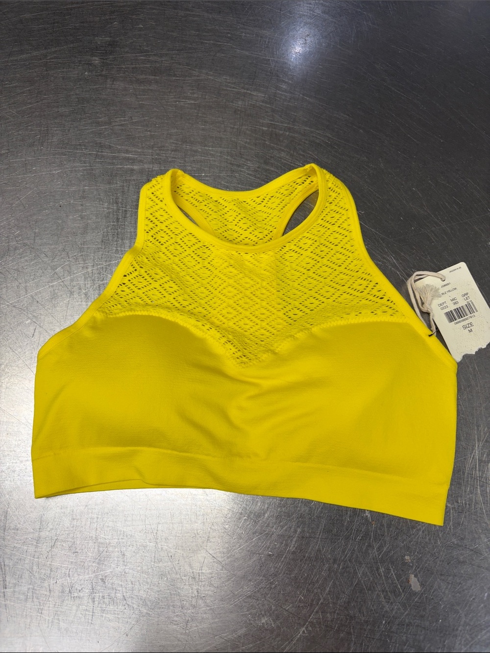 Jasmine & Ginger Bright Yellow Lace-Panel High-Neck Sports Bralette Size Medium